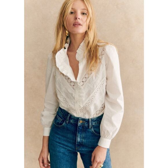 Sézane Lou Long Sleeve Shirt Ecru - 36 - Picture 2 of 7